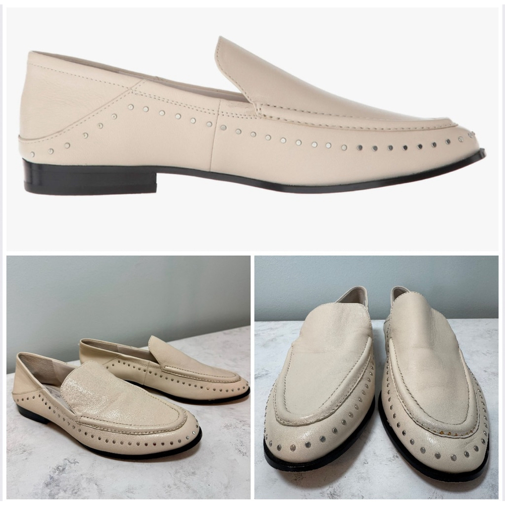 Women's Vince Camuto Jendeya Loafers Size 7 Beige Parchment Silver Studs